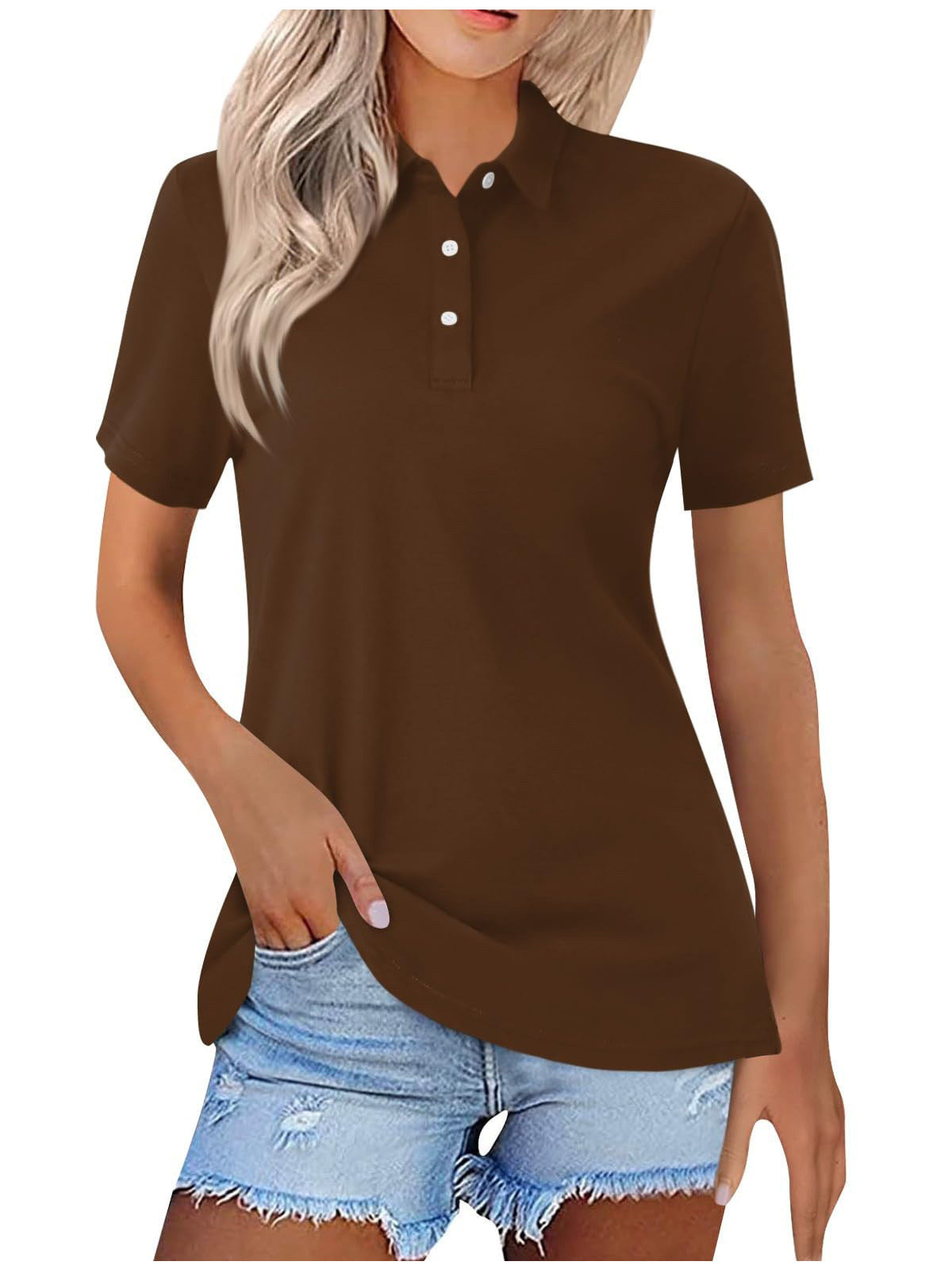 Da Donna Polo Classica Manica Corta Stile Minimal Smart Casual Quotidiano