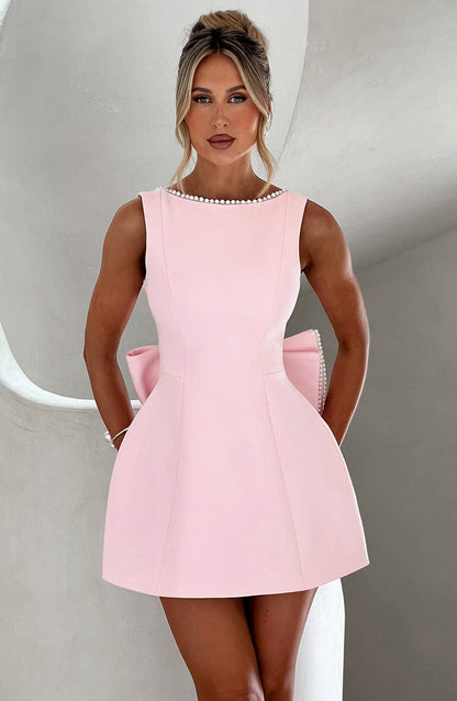 Da Donna Abito Mini Fiocco Posteriore Perle Eleganza Moderna