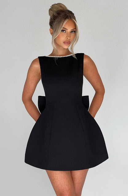 Da Donna Abito Mini Fiocco Posteriore Perle Eleganza Moderna
