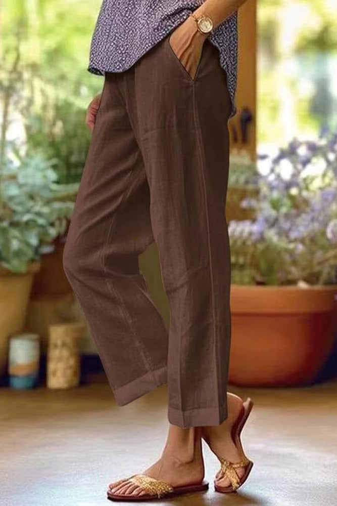 Da Donna Pantaloni Estivi Relax a Gamba Dritta con Tasche