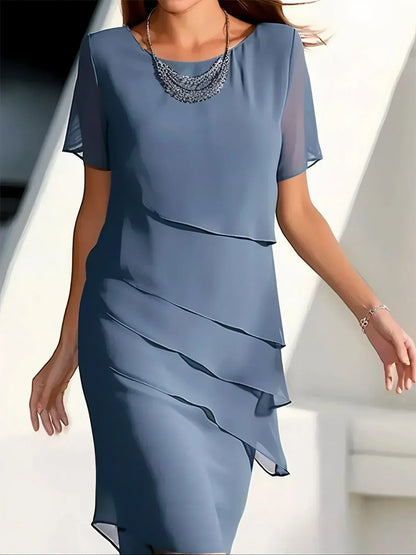 Da Donna Abito Midi in Chiffon a Strati Elegante da Cerimonia