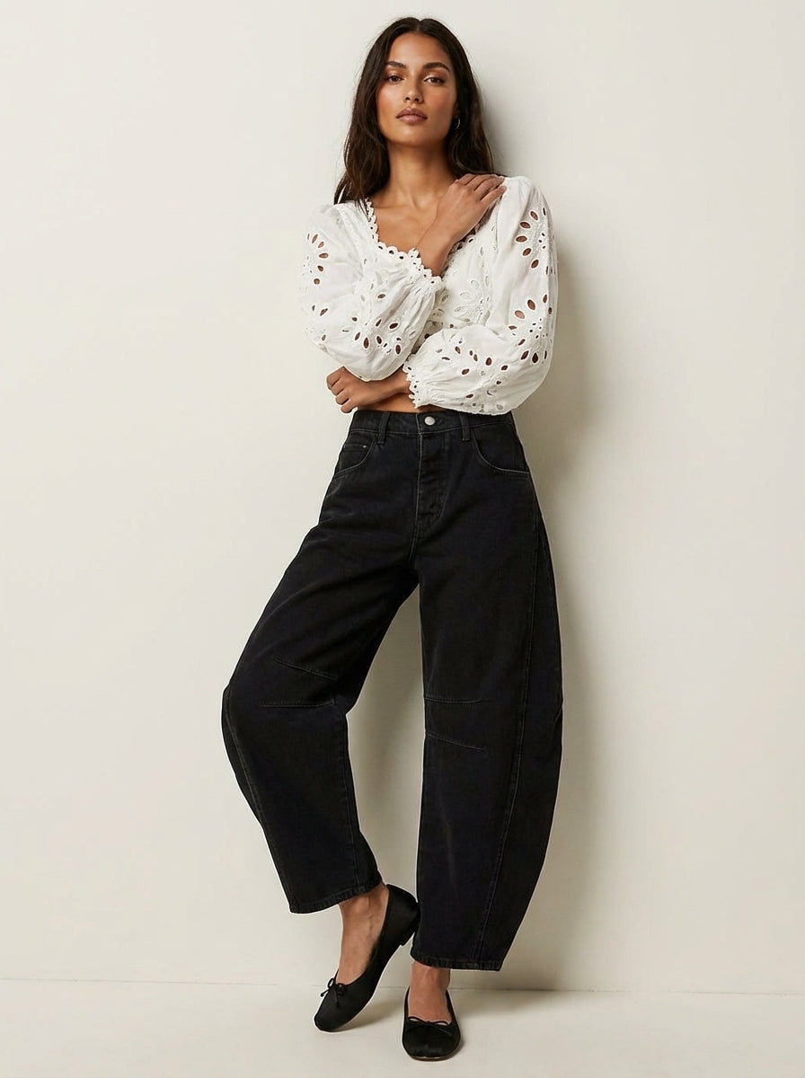 Da Donna Jeans Barrel Leg Vita Alta Relaxed Denim