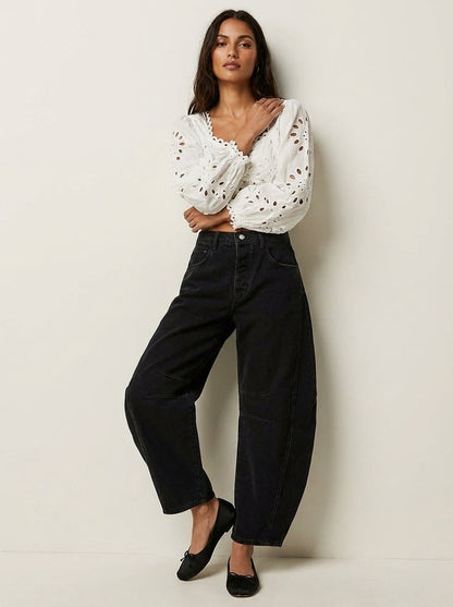 Da Donna Jeans Barrel Leg Vita Alta Relaxed Denim