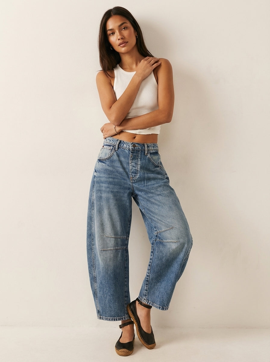 Da Donna Jeans Barrel Leg Vita Alta Relaxed Denim