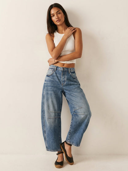 Da Donna Jeans Barrel Leg Vita Alta Relaxed Denim