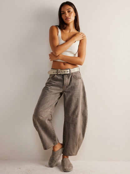 Da Donna Jeans Barrel Leg Vita Alta Relaxed Denim