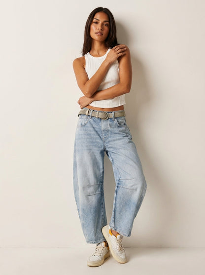 Da Donna Jeans Barrel Leg Vita Alta Relaxed Denim