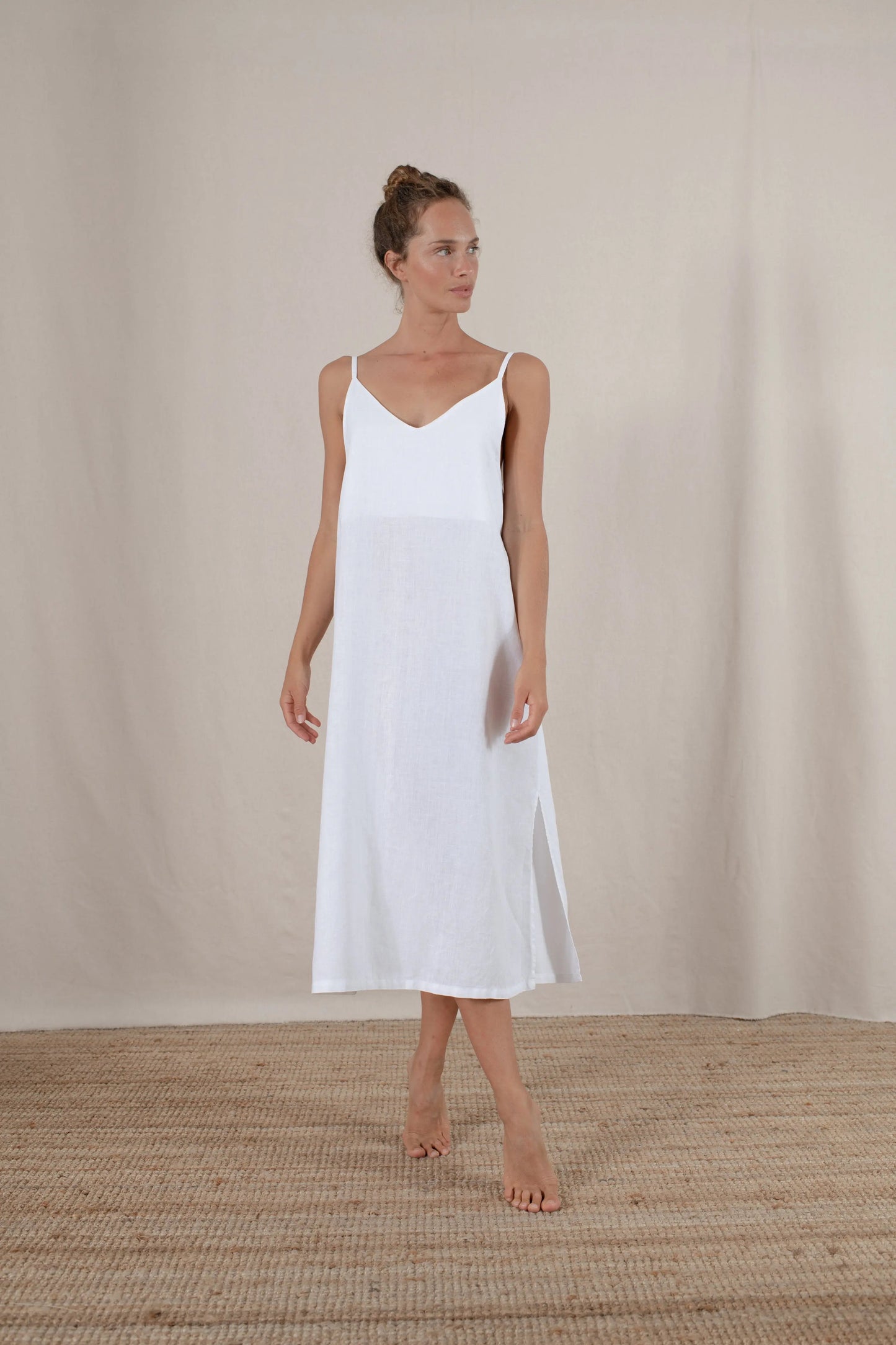 Women’s Linen Slip Midi Dress Side Split Summerwear