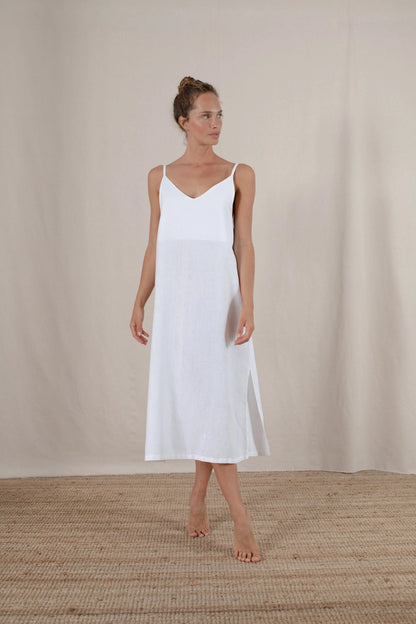 Women’s Linen Slip Midi Dress Side Split Summerwear