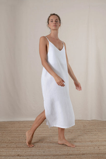 Women’s Linen Slip Midi Dress Side Split Summerwear