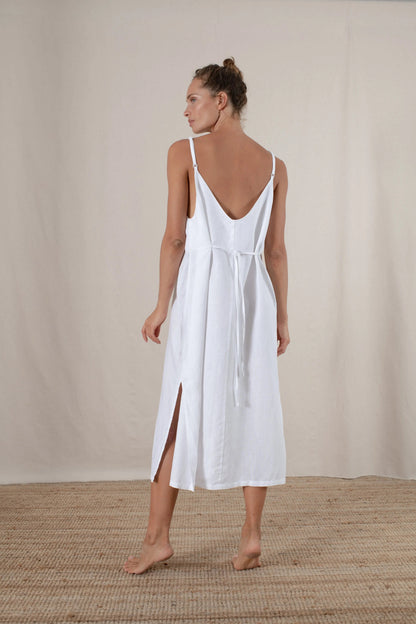 Women’s Linen Slip Midi Dress Side Split Summerwear