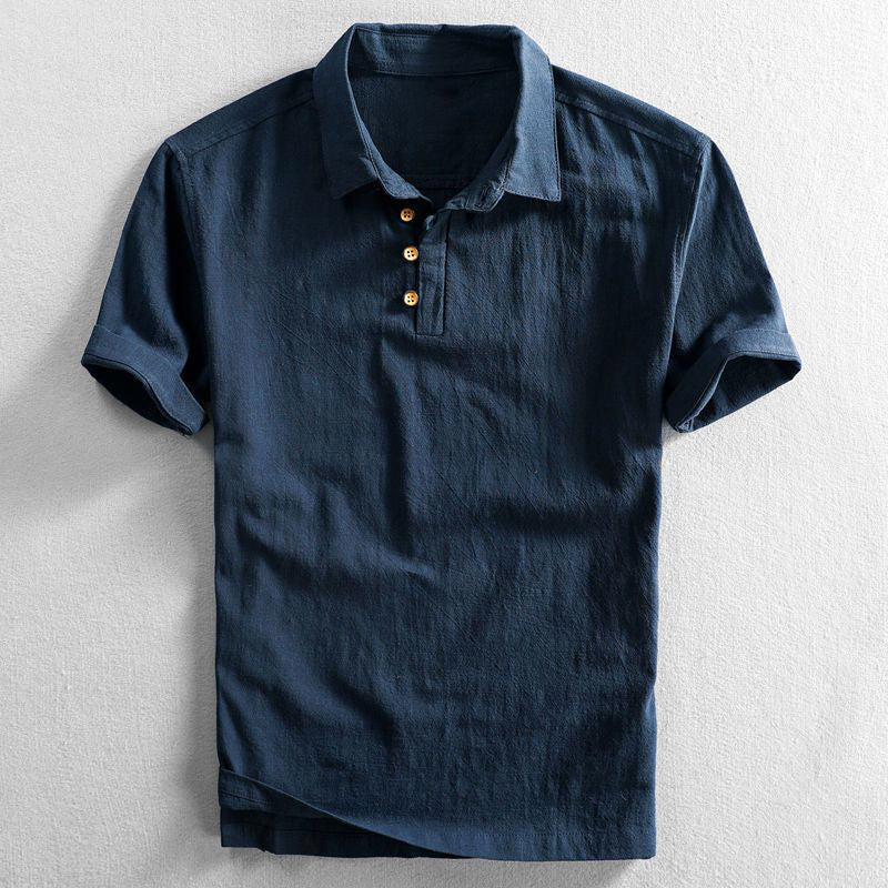 Da Uomo Polo Effetto Lino Bottoni Frontali Relax Moderna