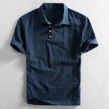 Da Uomo Polo Effetto Lino Bottoni Frontali Relax Moderna