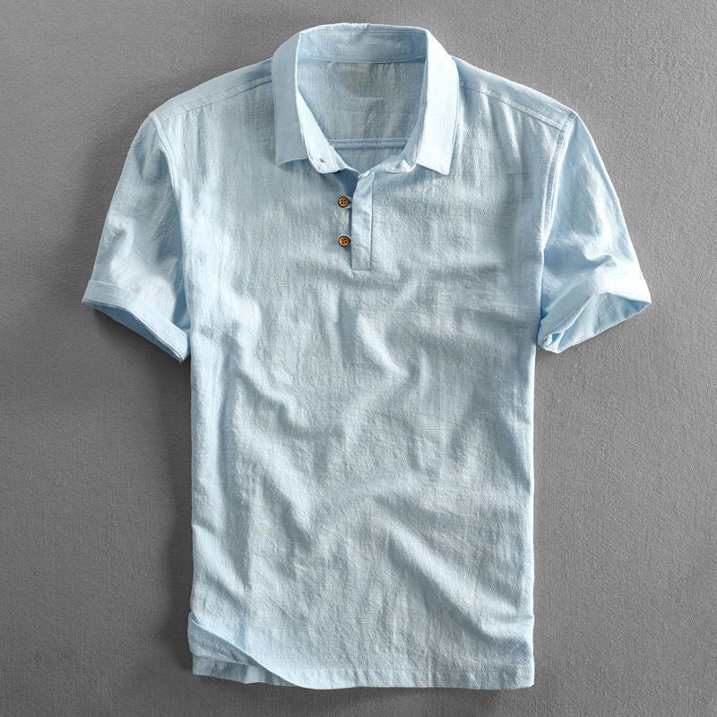 Da Uomo Polo Effetto Lino Bottoni Frontali Relax Moderna