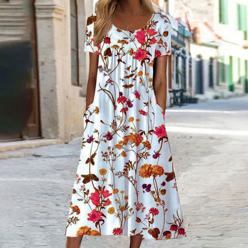 Da Donna Abito Midi Fluido con Tasche Floreali