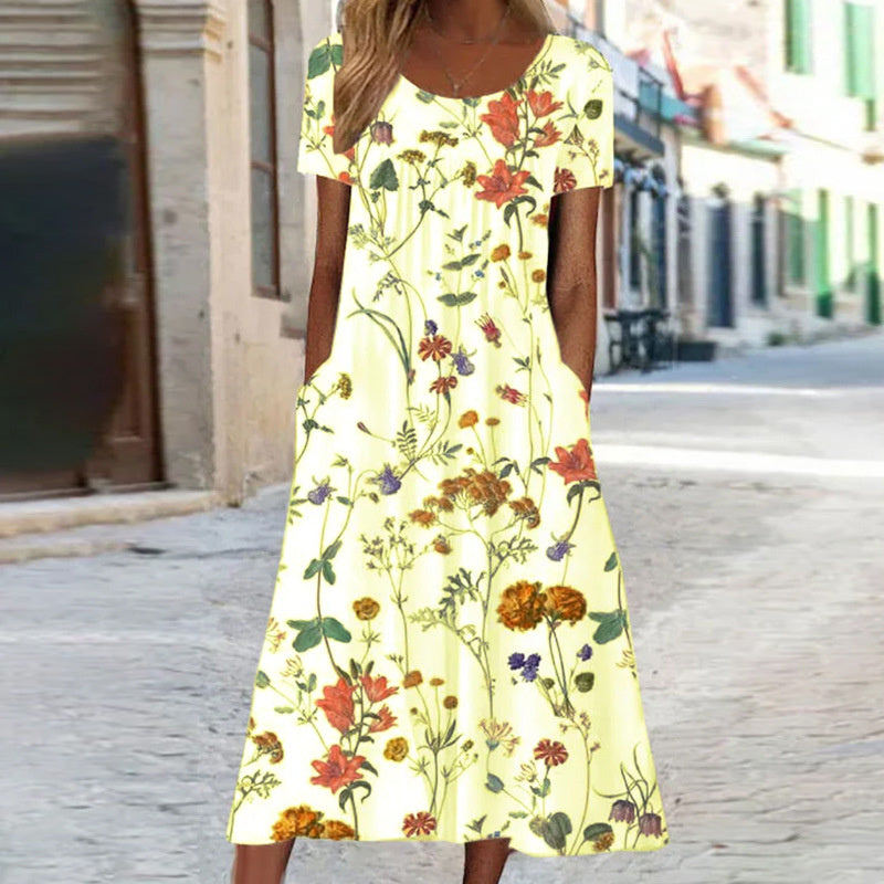 Da Donna Abito Midi Fluido con Tasche Floreali