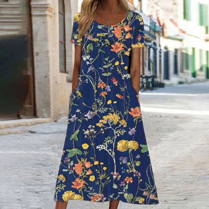Da Donna Abito Midi Fluido con Tasche Floreali