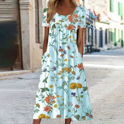 Da Donna Abito Midi Fluido con Tasche Floreali