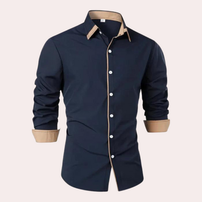Da Uomo Camicia Slim Fit Colletto Contrasto Eleganza Moderna