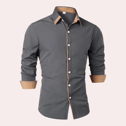 Da Uomo Camicia Slim Fit Colletto Contrasto Eleganza Moderna