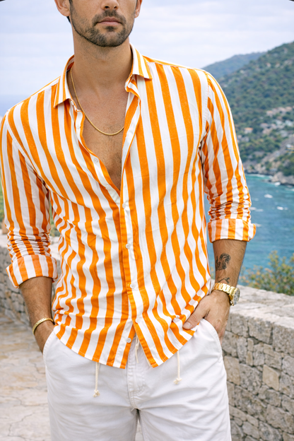 Da Uomo Camicia a Righe Verticali Manica Lunga Stile Resort