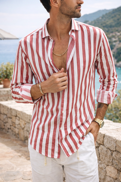 Da Uomo Camicia a Righe Verticali Manica Lunga Stile Resort