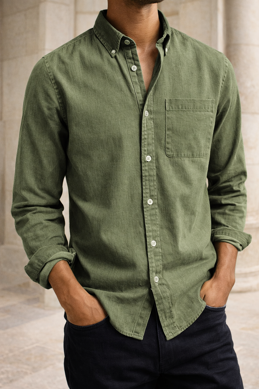 Da Uomo Camicia in Cotone Button-Down Smart Casual