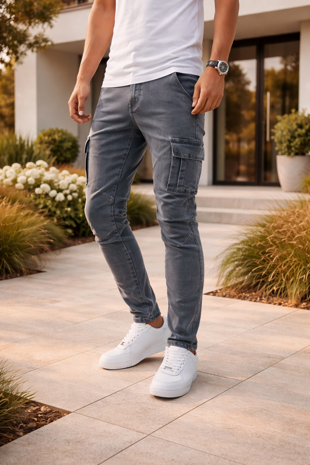 Da Uomo Jeans Cargo Slim Fit in Denim Elasticizzato Stile Utility Moderno