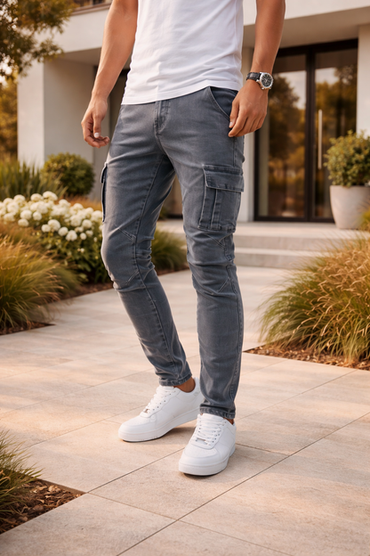 Da Uomo Jeans Cargo Slim Fit in Denim Elasticizzato Stile Utility Moderno