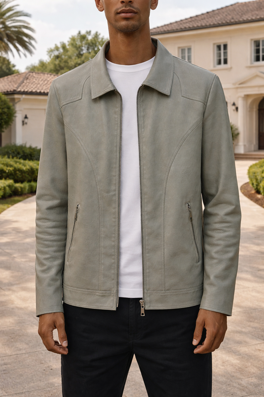 Da Uomo Giacca in Pelle Zip Linea Moderna