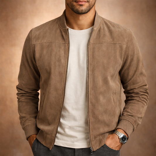 Da Uomo Giacca Bomber Effetto Camoscio Eleganza Casual Moderna