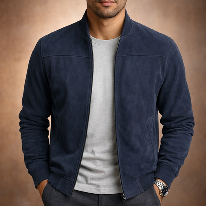 Da Uomo Giacca Bomber Effetto Camoscio Eleganza Casual Moderna
