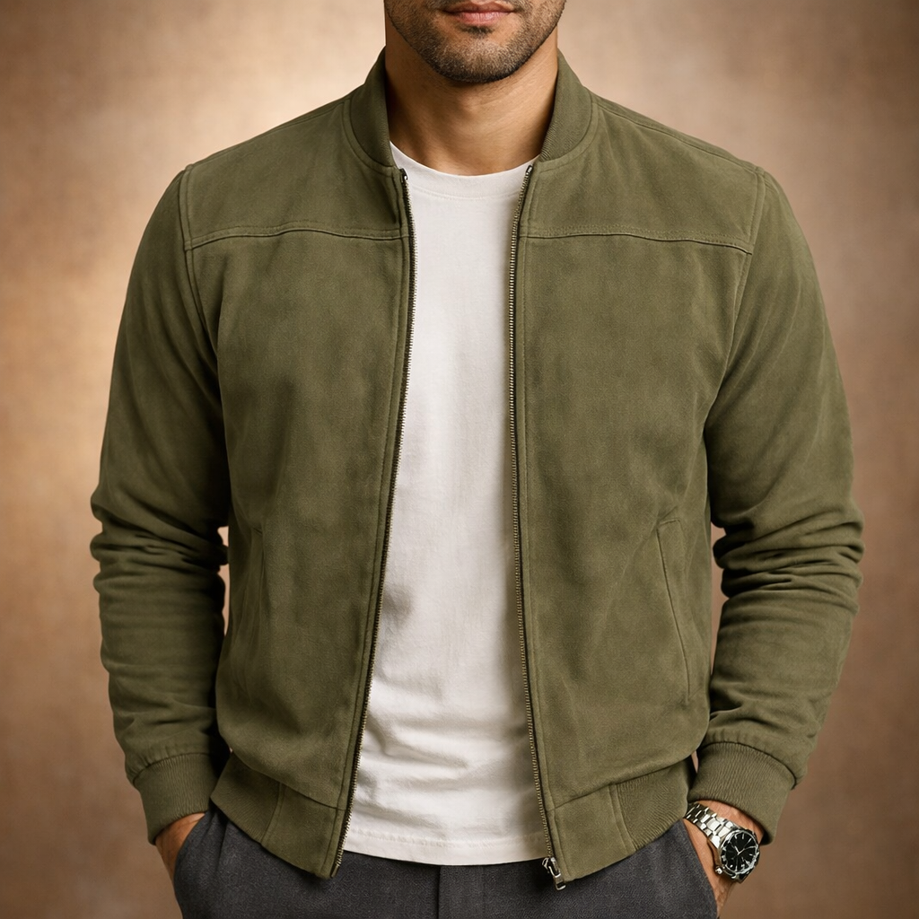 Da Uomo Giacca Bomber Effetto Camoscio Eleganza Casual Moderna