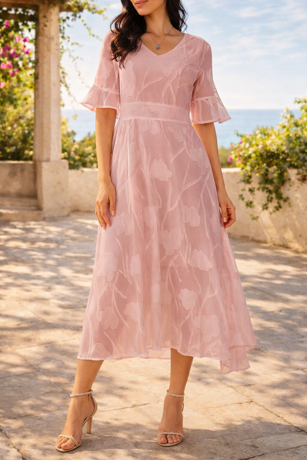 Da Donna Abito Midi Velato con Maniche Morbide