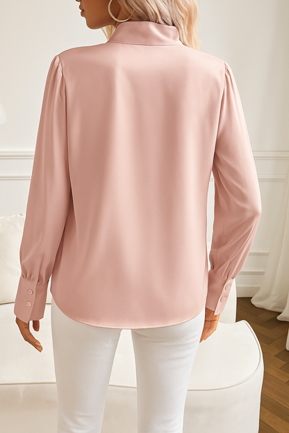 Da Donna Blusa in Raso Fiocco al Collo Maniche Statement