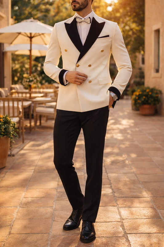 Da Uomo Completo Doppiopetto Elegante con Revers a Contrasto Cerimonia