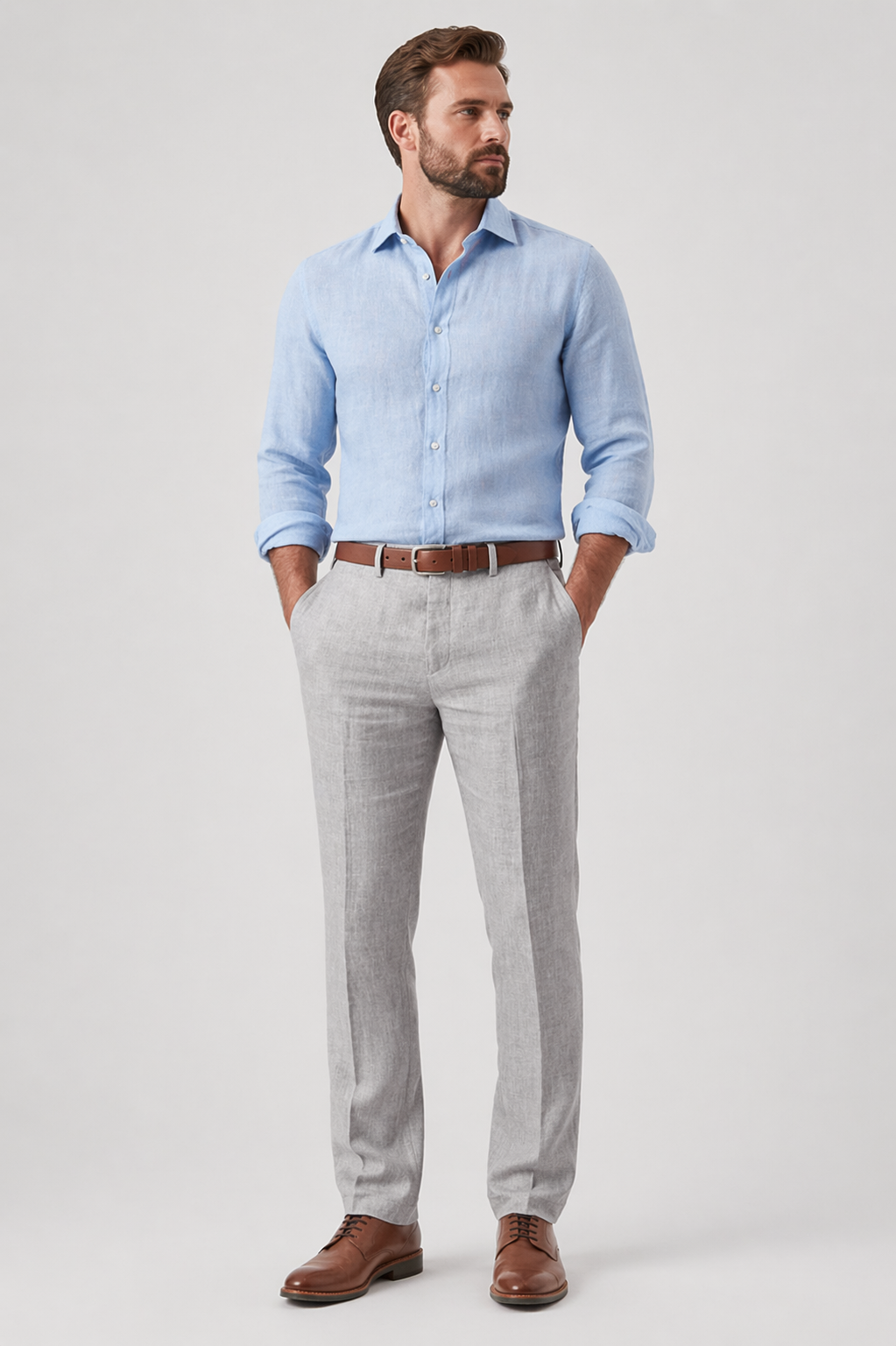 Da Uomo Pantaloni in Lino Sartoriali con Taglio Slim Leggero