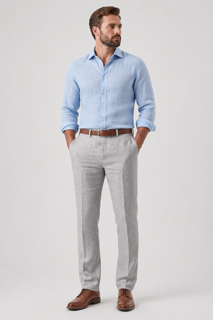 Da Uomo Pantaloni in Lino Sartoriali con Taglio Slim Leggero