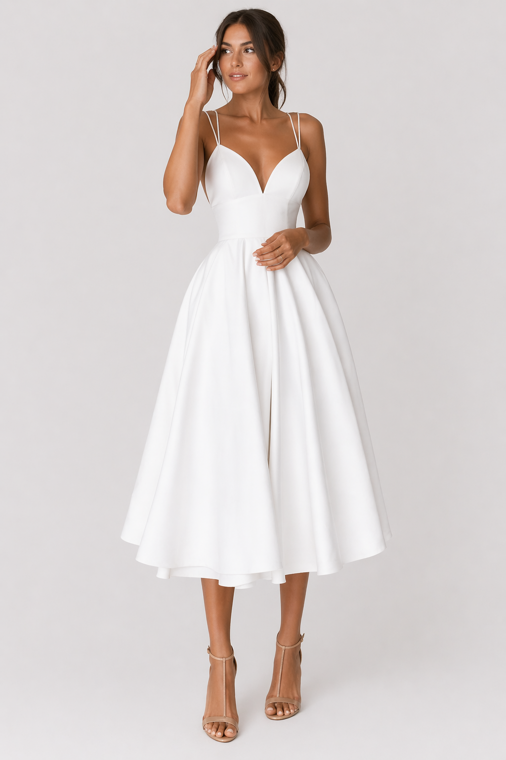 Da Donna Abito Midi Strutturato Scollo Cuore Gonna Ampia