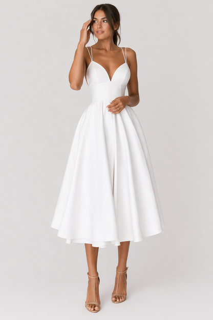 Da Donna Abito Midi Strutturato Scollo Cuore Gonna Ampia