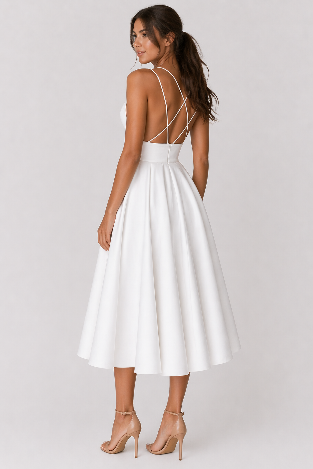 Da Donna Abito Midi Strutturato Scollo Cuore Gonna Ampia