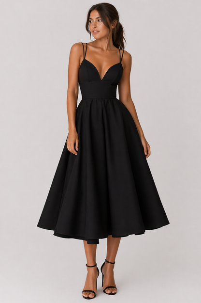 Da Donna Abito Midi Strutturato Scollo Cuore Gonna Ampia