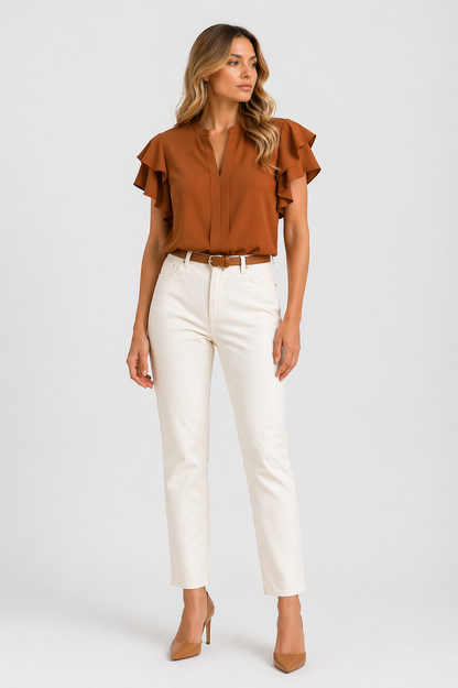 Da Donna Blusa Senza Maniche con Volant Strutturati e Linea Fluida