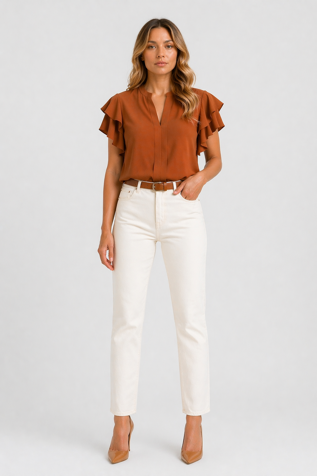 Da Donna Blusa Senza Maniche con Volant Strutturati e Linea Fluida