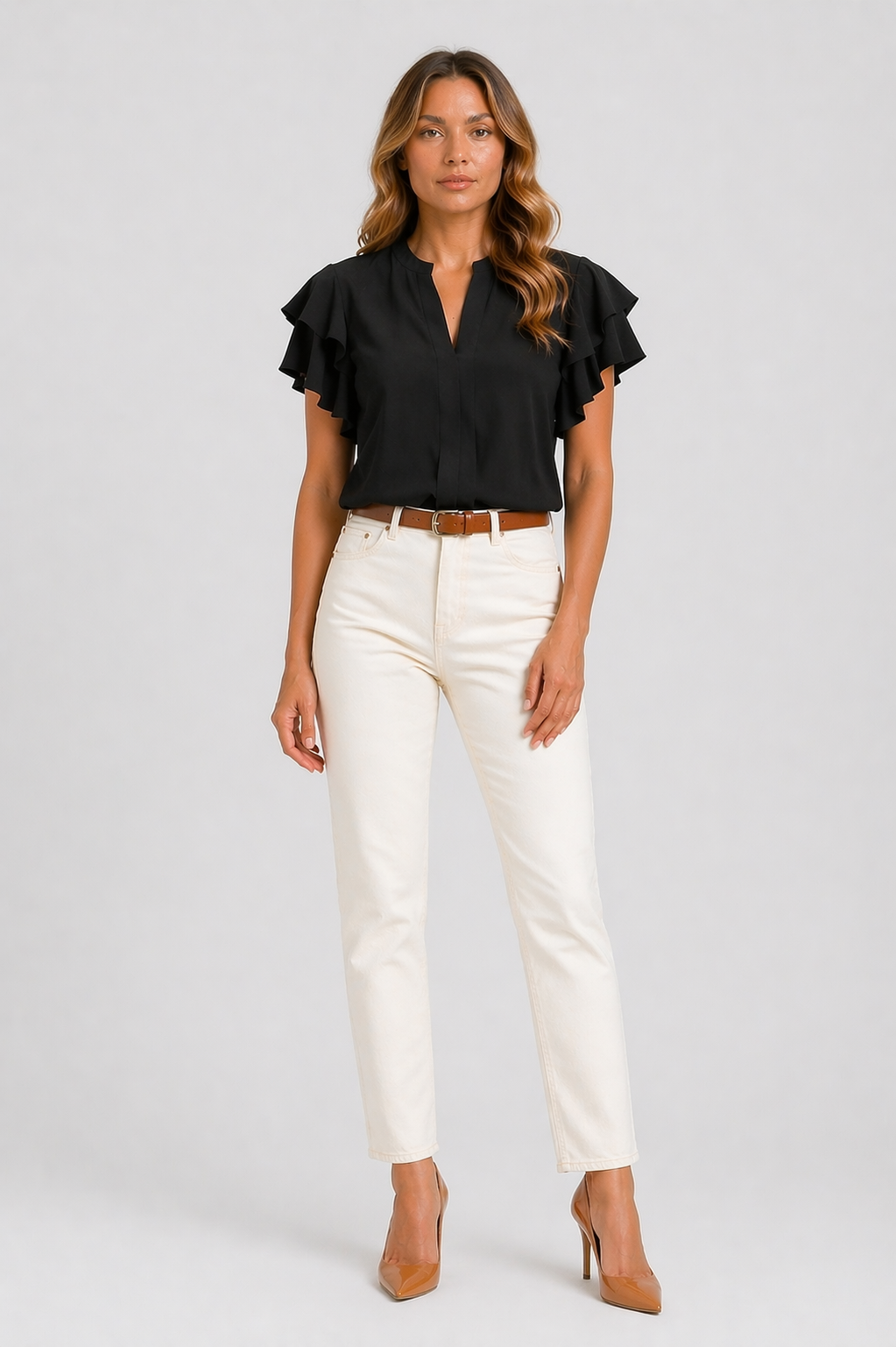 Da Donna Blusa Senza Maniche con Volant Strutturati e Linea Fluida