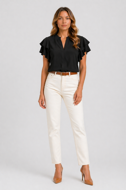 Da Donna Blusa Senza Maniche con Volant Strutturati e Linea Fluida