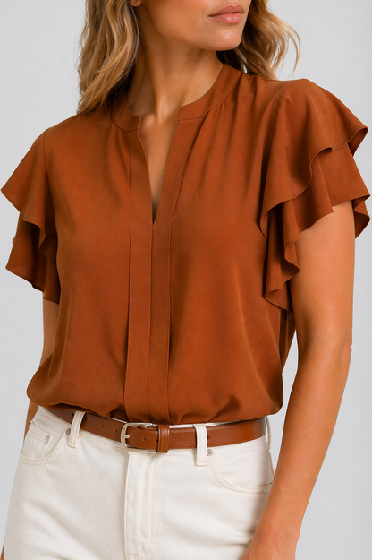 Da Donna Blusa Senza Maniche con Volant Strutturati e Linea Fluida