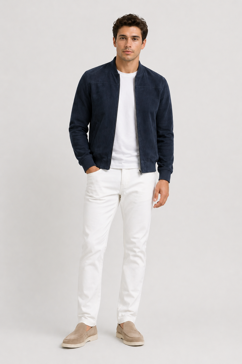 Da Uomo Giacca Bomber Scamosciata Zip Strutturata Smart Casual
