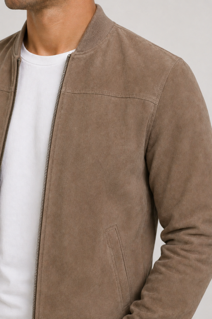 Da Uomo Giacca Bomber Scamosciata Zip Strutturata Smart Casual