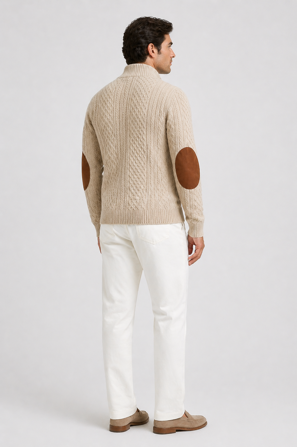 Da Uomo Maglione Trama Intrecciata Collo Alto Bottoni Elegante